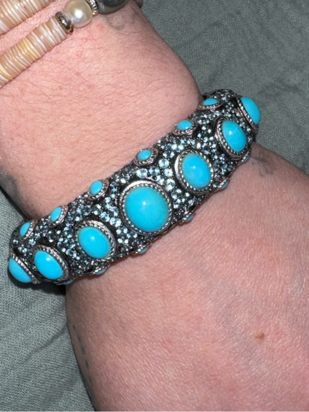 Judith Ripka Turquoise, blue topaz and Sterling silver Cabochon Cuff Bracelet - Picture 12 of 16
